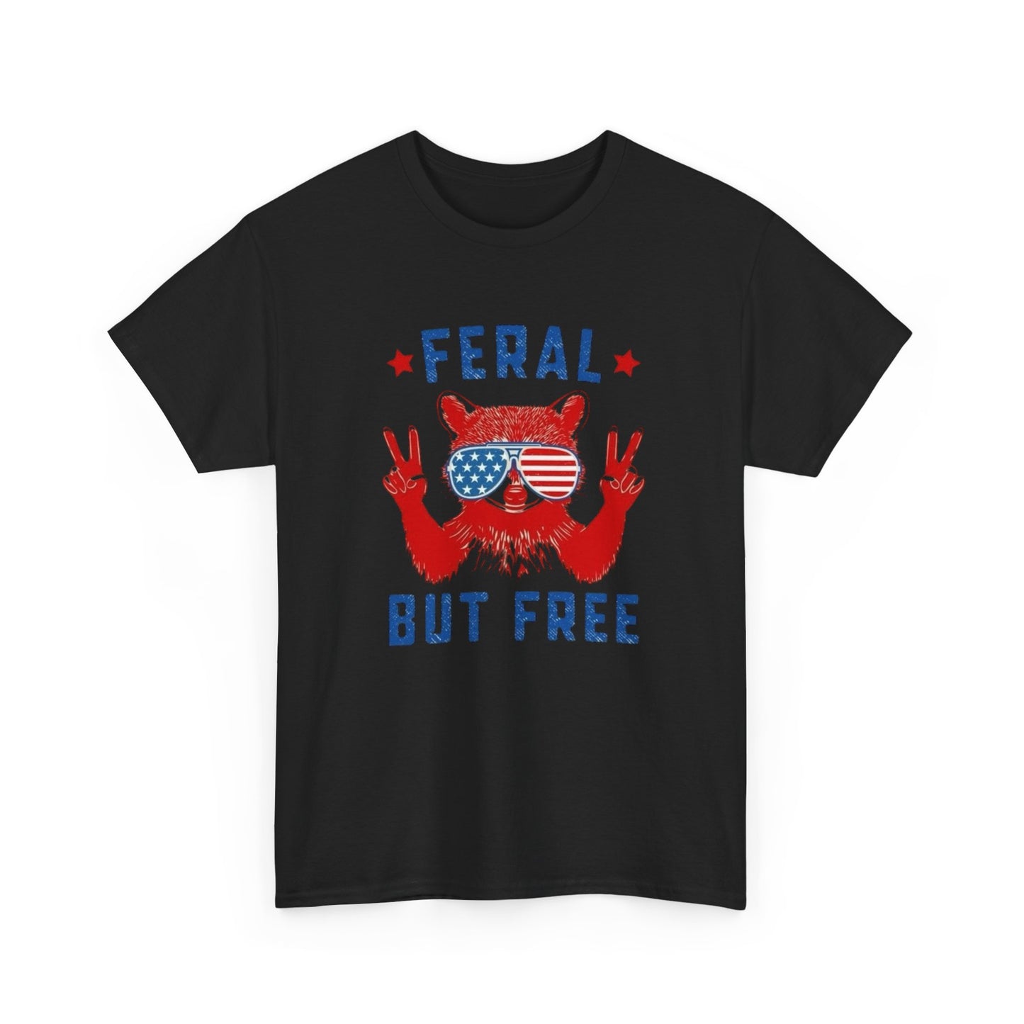 Feral But Free American Flag Graphic T-Shirt Unisex Heavy Cotton Tee NEW