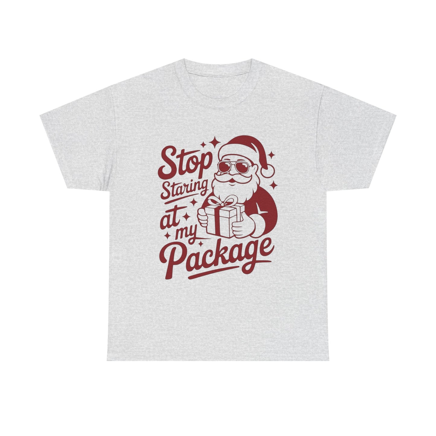 Stop Staring At My Package Funny Santa Graphic T Shirt NEW ADULT Tee