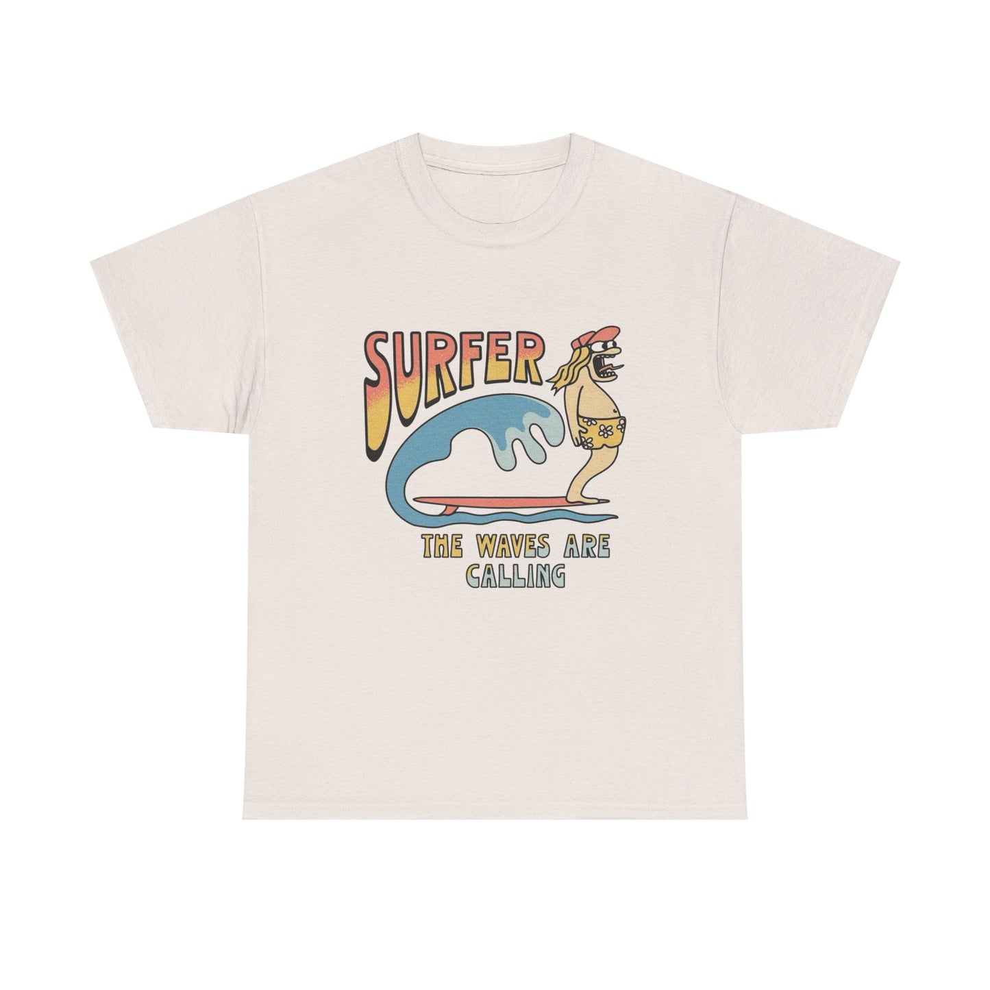 Surfer The Waves Are Calling Graphic T Shirt NEW Adult Regular Heavy Cotton Tee