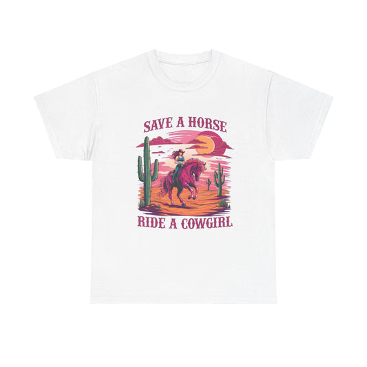 Save A Horse Ride A Cowgirl Graphic T Shirt Womens Vintage Retro Cotton Tee
