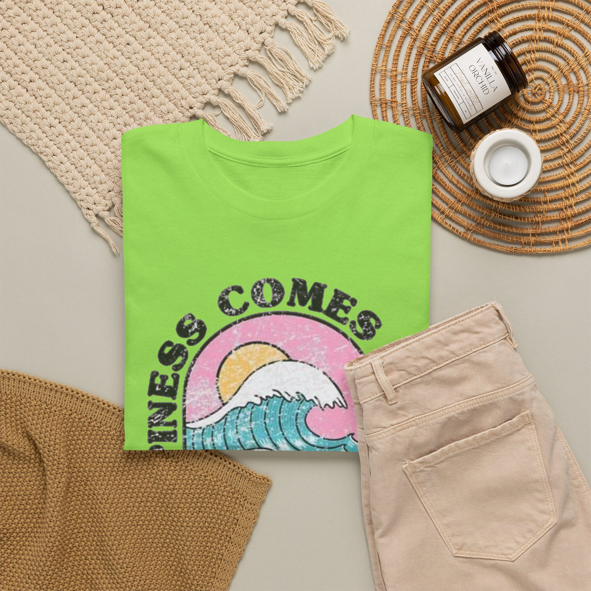 Happiness Comes in Waves Bahamas Ocean Graphic T-Shirt Men's Graphic Tee