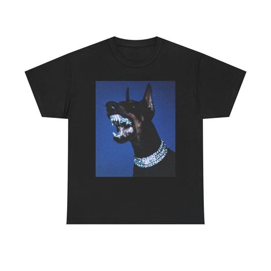 Iced Out Dog Doberman Funny Graphic T Shirt Unisex Heavy Cotton Tee