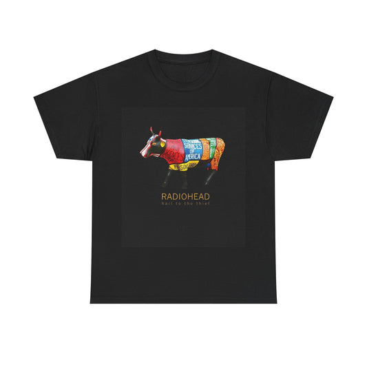 Radiohead Shirt Vintage cow rainbow graphic art rock Unisex Heavy Cotton Tee