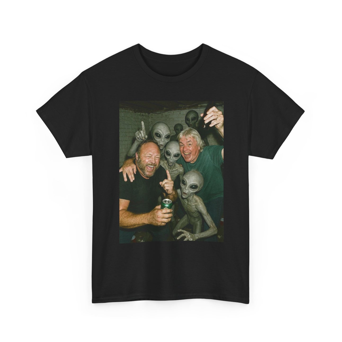 Alex Jones Partying With Aliens Graphic T Shirt Men's Heavy Cotton Tee