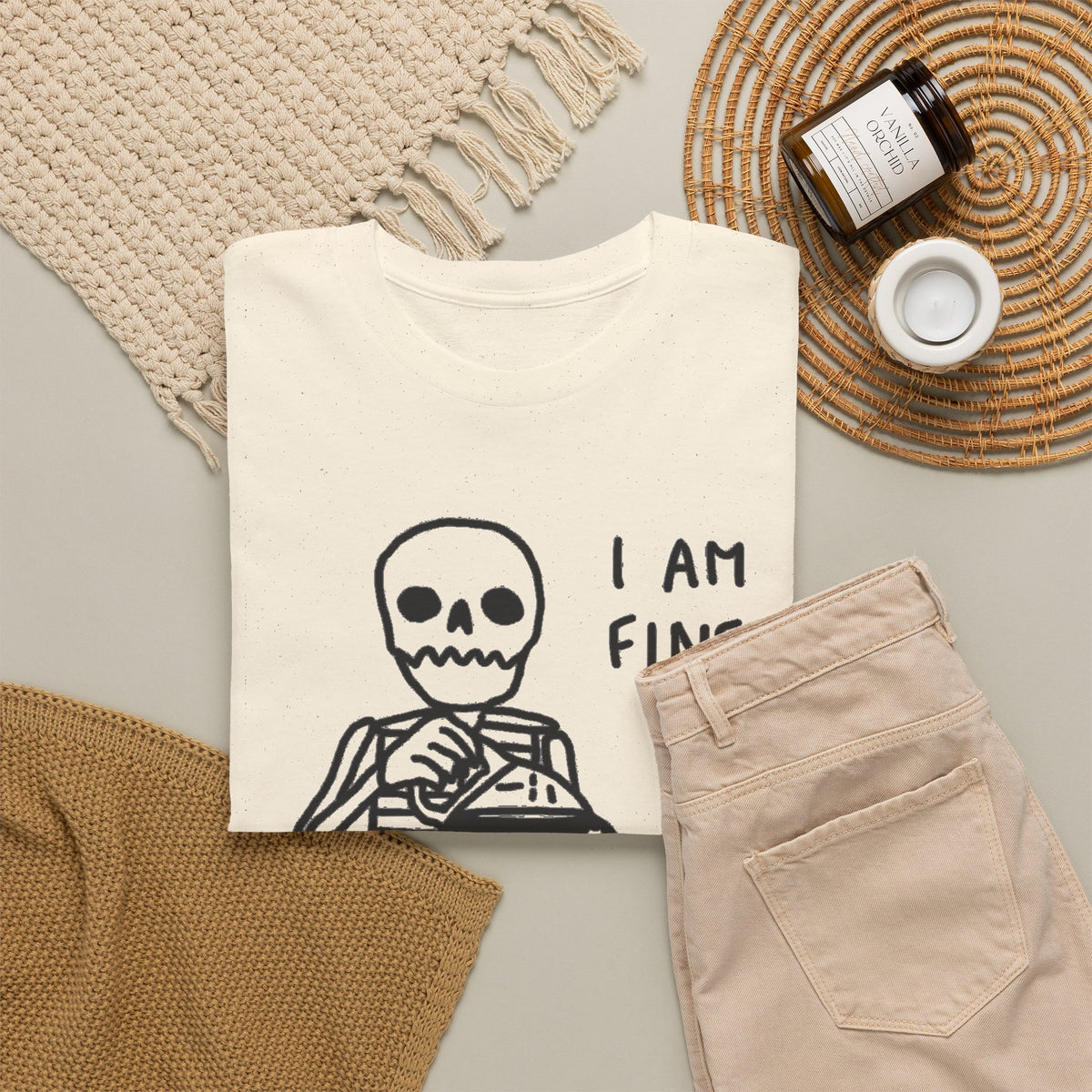 Skeleton I Am Fine Graphic T-Shirt Men's Tee Funny