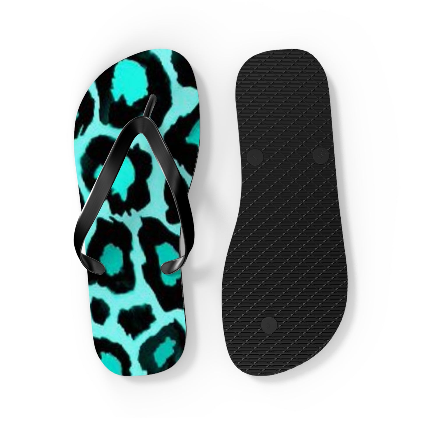 Turquoise Cheetah Beach Sandals, Slides for Summer, Flip Flops, Water Resistant