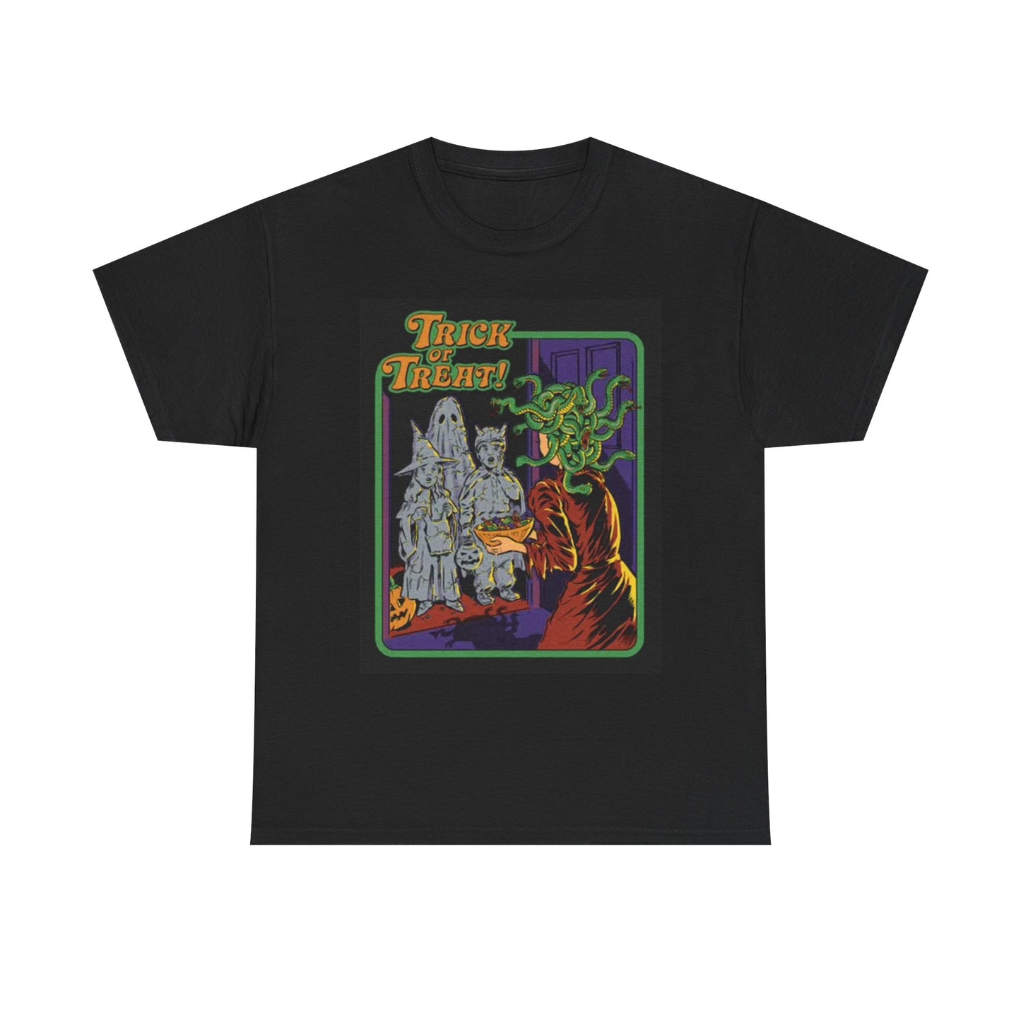 Trick Or Treat Graphic T Shirt Funny 70s Comedy ART Unisex Heavy Cotton Tee