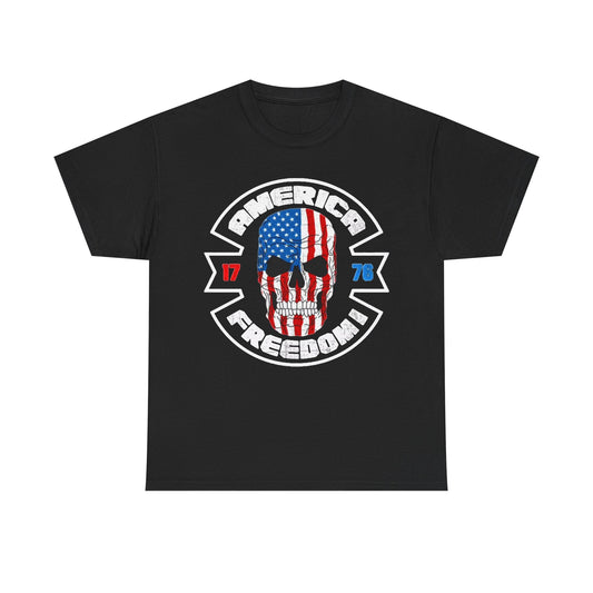 American Freedom Tshirt 1776 Skull Flag July 4th Unisex Heavy Cotton Tee