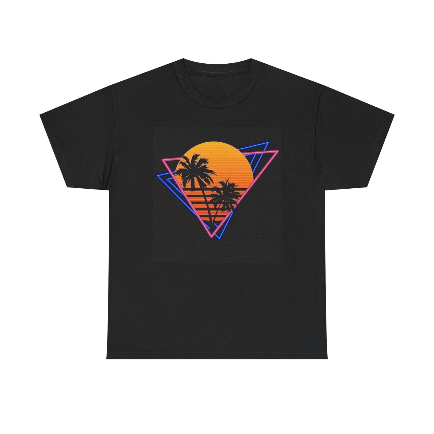 Miami Nights Shirt Retro Neon Palm Tree Lights 80s Unisex Heavy Cotton Tee