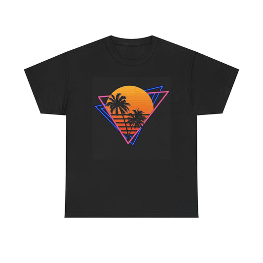Miami Nights Shirt Retro Neon Palm Tree Lights 80s Unisex Heavy Cotton Tee