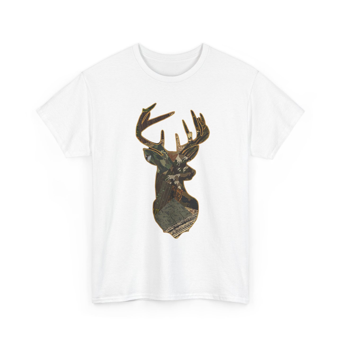 Camo Deer Buck Graphic T Shirt Unisex Heavy Cotton Tee NEW