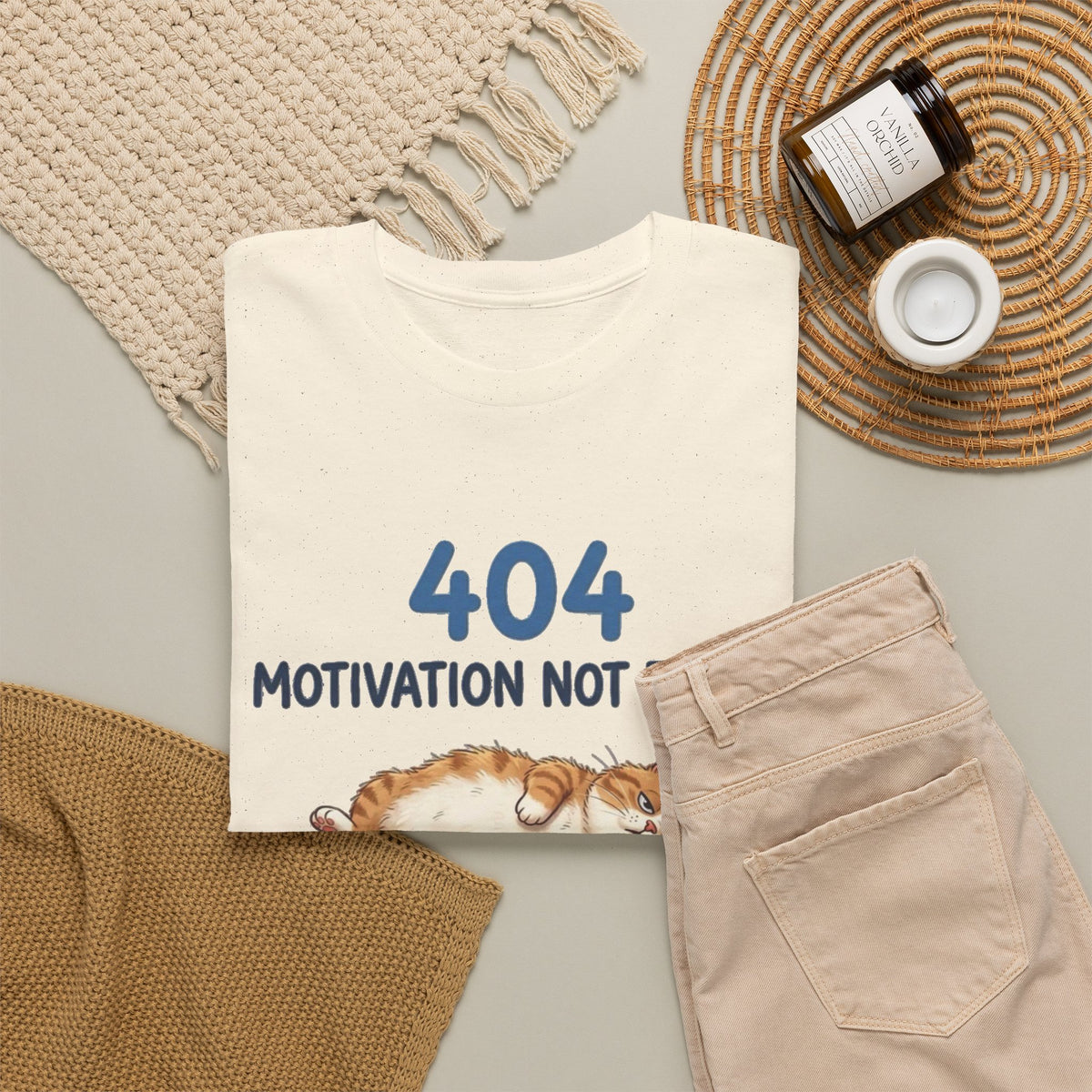 404 Motivation Not Found Cat T-Shirt Men's Tee Funny
