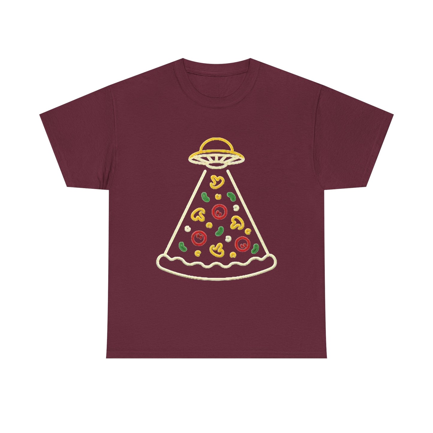Space Pizza Shirt Funny Aliens One Bite Pizza Graphic Unisex Heavy Cotton Tee