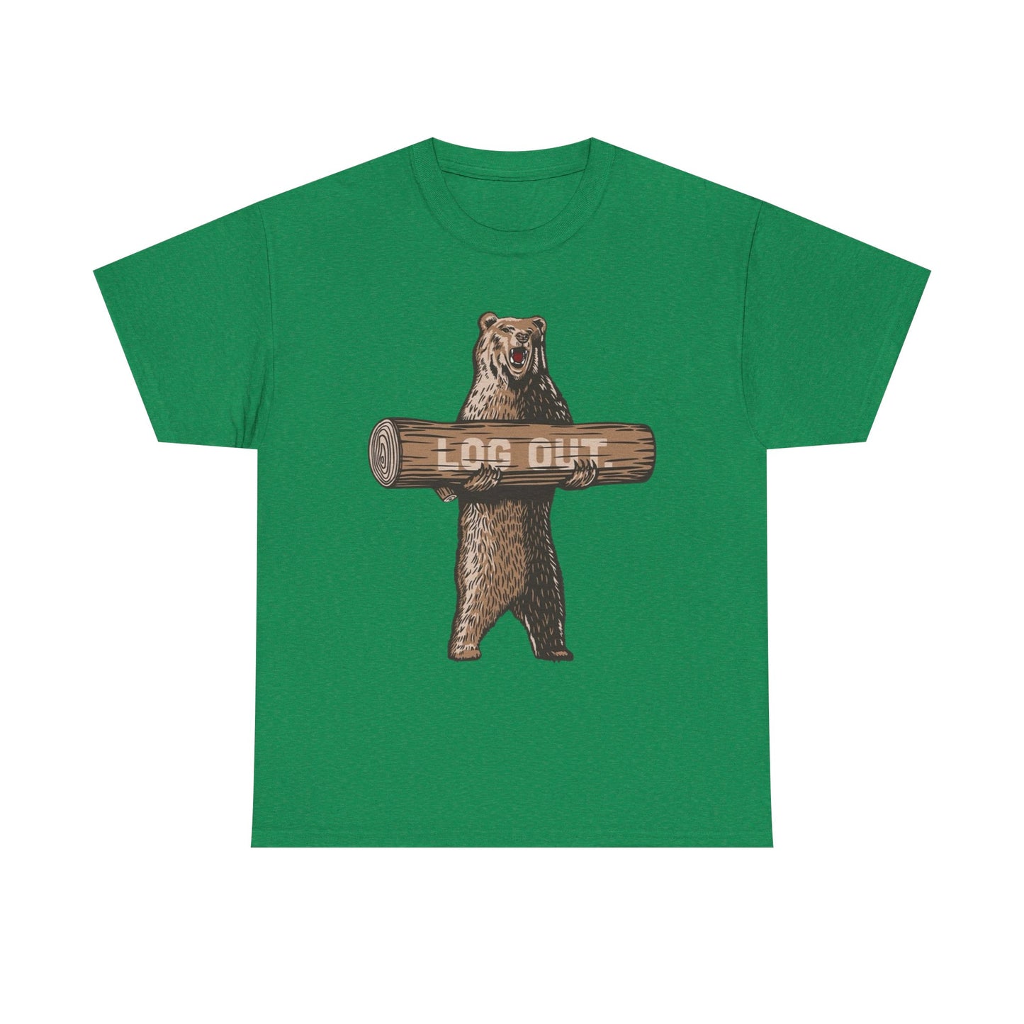 Log Out Bear Vacation Camping T Shirt Graphic Men's Heavy Cotton Tee