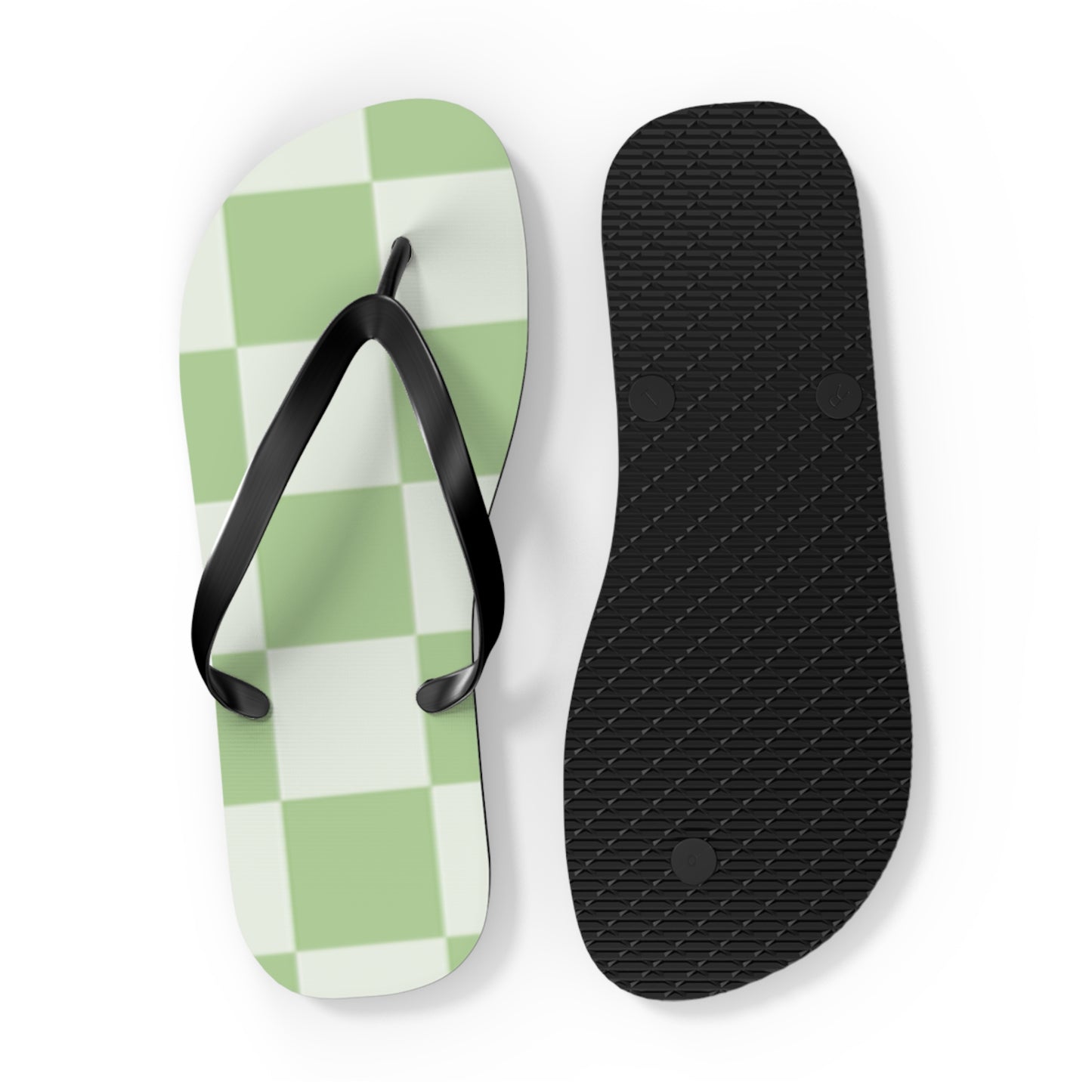 Green Checkered Sandals, Beach Shoes, Vacation Flip Flops, Pool Slides