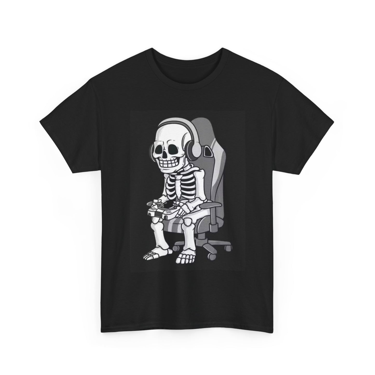 Dead Gamer Shirt Funny Skeleton Gaming Chair Unisex Heavy Cotton Tee