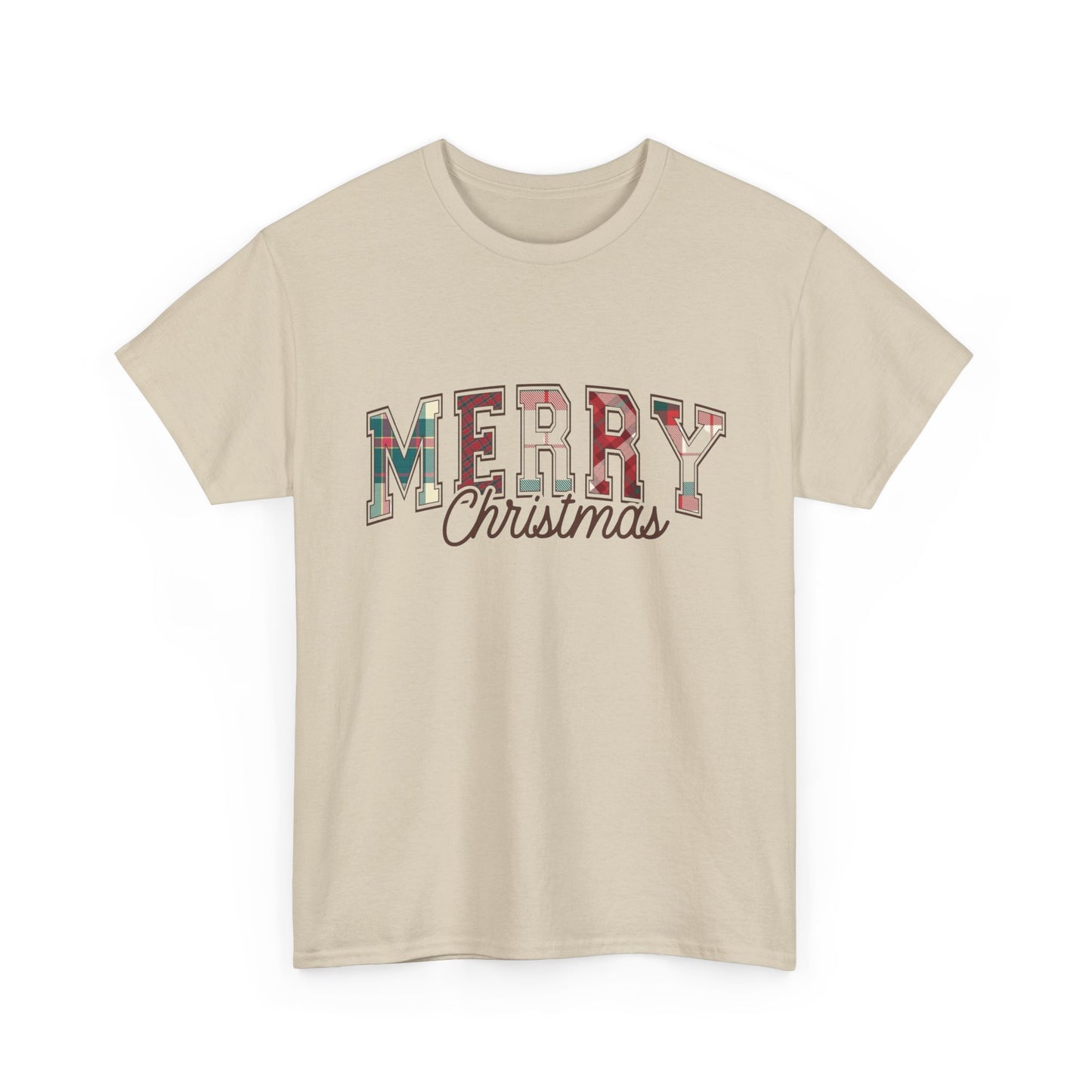 Merry Christmas Plaid Graphic T Shirt NEW Unisex Heavy Cotton Tee