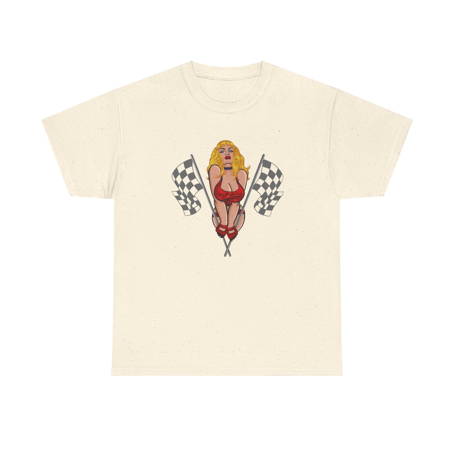 Racing Flag Model Pin Up Graphic T-Shirt Unisex Heavy Cotton Tee Gift NEW