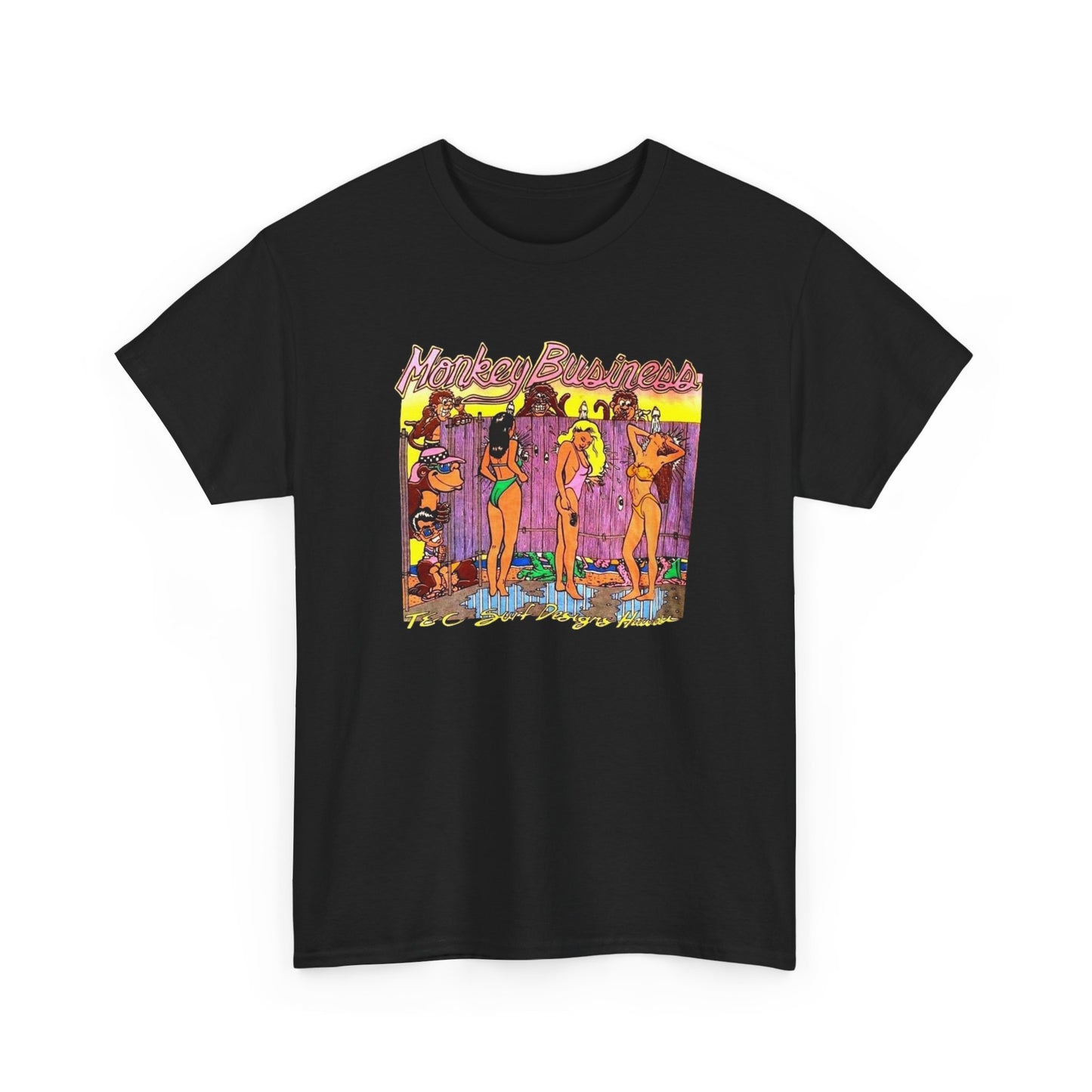 Monkey Business Surfing Graphic T Shirt Unisex Heavy Cotton Tee Gift