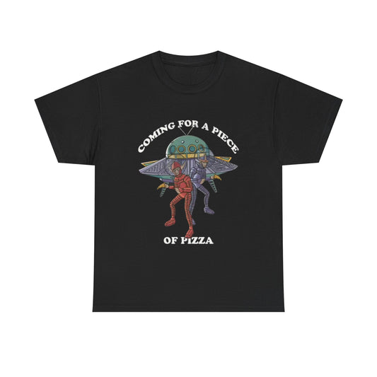 Alien Pizza Run Shirt Funny New York Gift Space Ship Unisex Heavy Cotton Tee