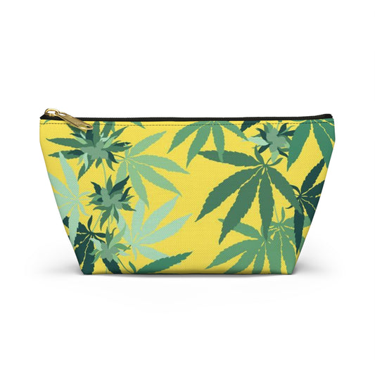 Yellow Weed Leaf All Over print Bag Accessory Pouch w T-bottom