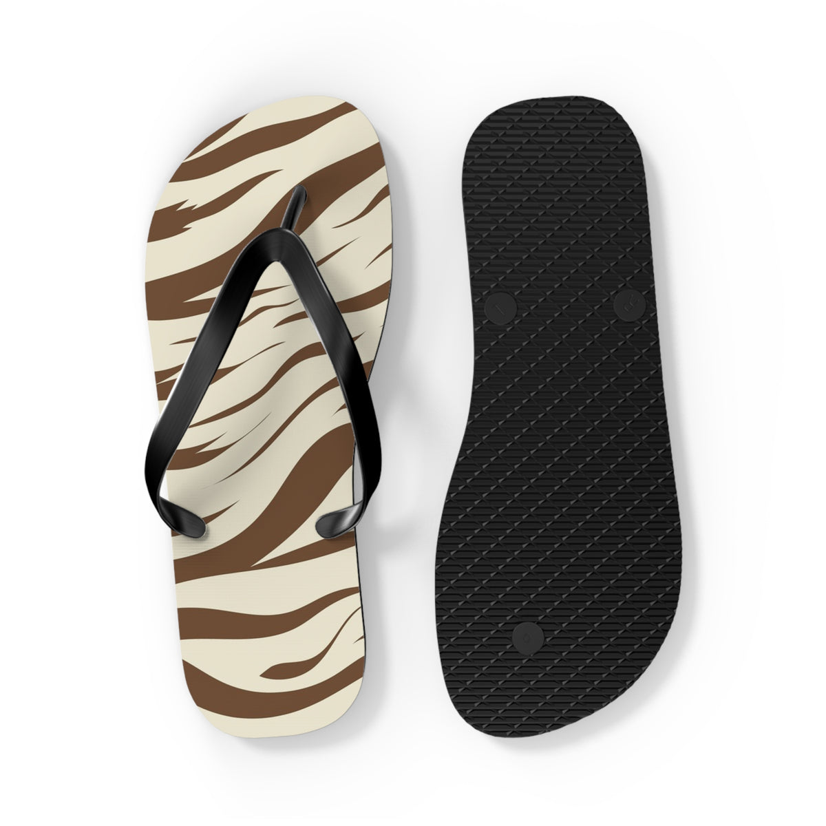 Brown Zebra Print Beach Sandals, Slides for Summer, Flip Flops, Water Resistant