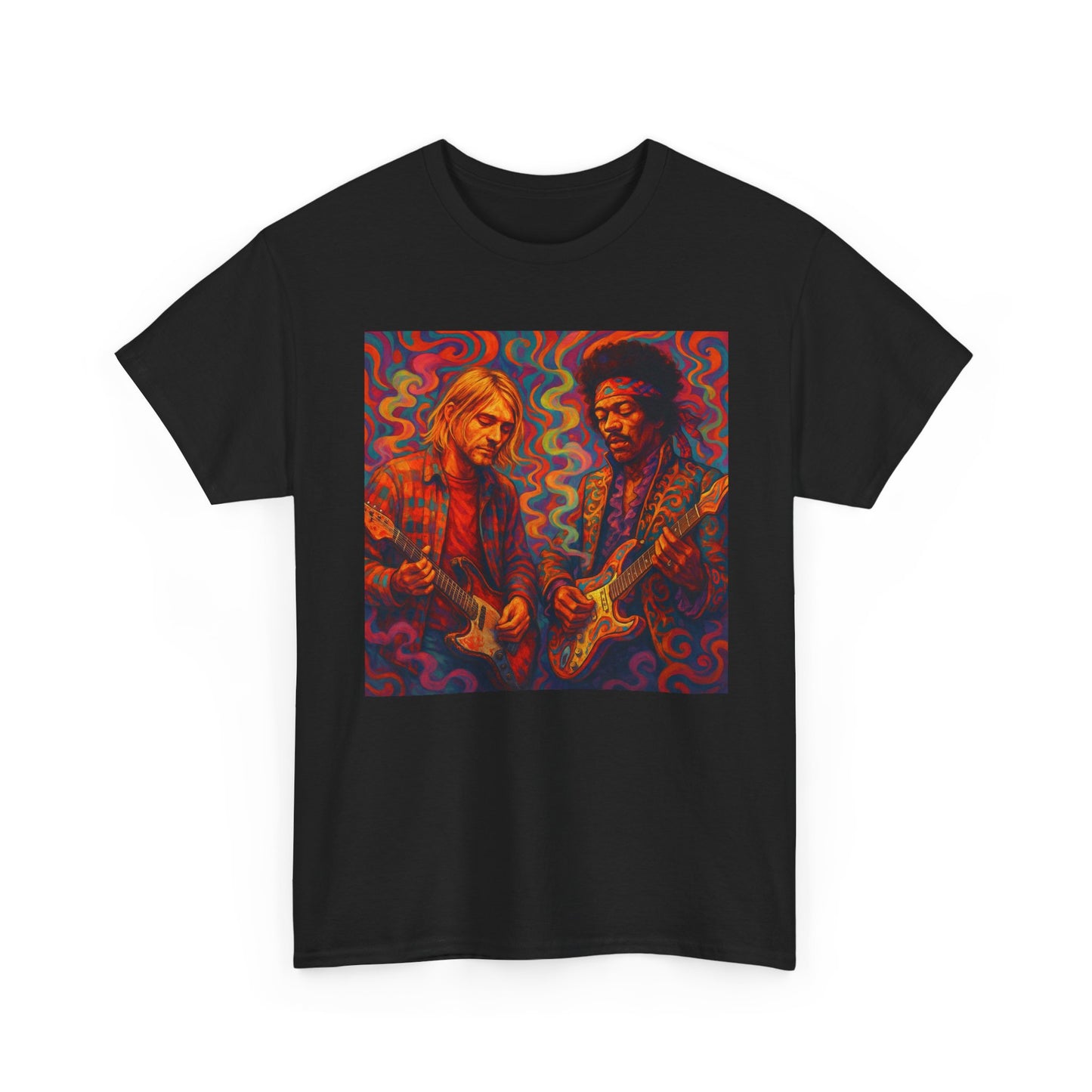 Kurt Cobain And Jimi Hendrix Graphic T Shirt Vintage Unisex Heavy Cotton Tee