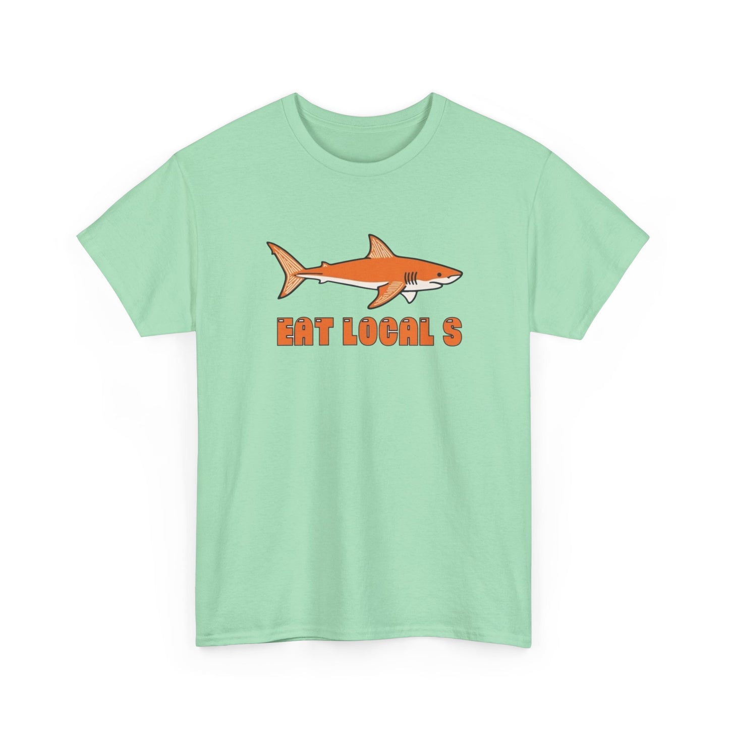 Eat Locals Funny Shark Graphic T Shirt NEW Vintage Adult Unisex Heavy Cotton Tee