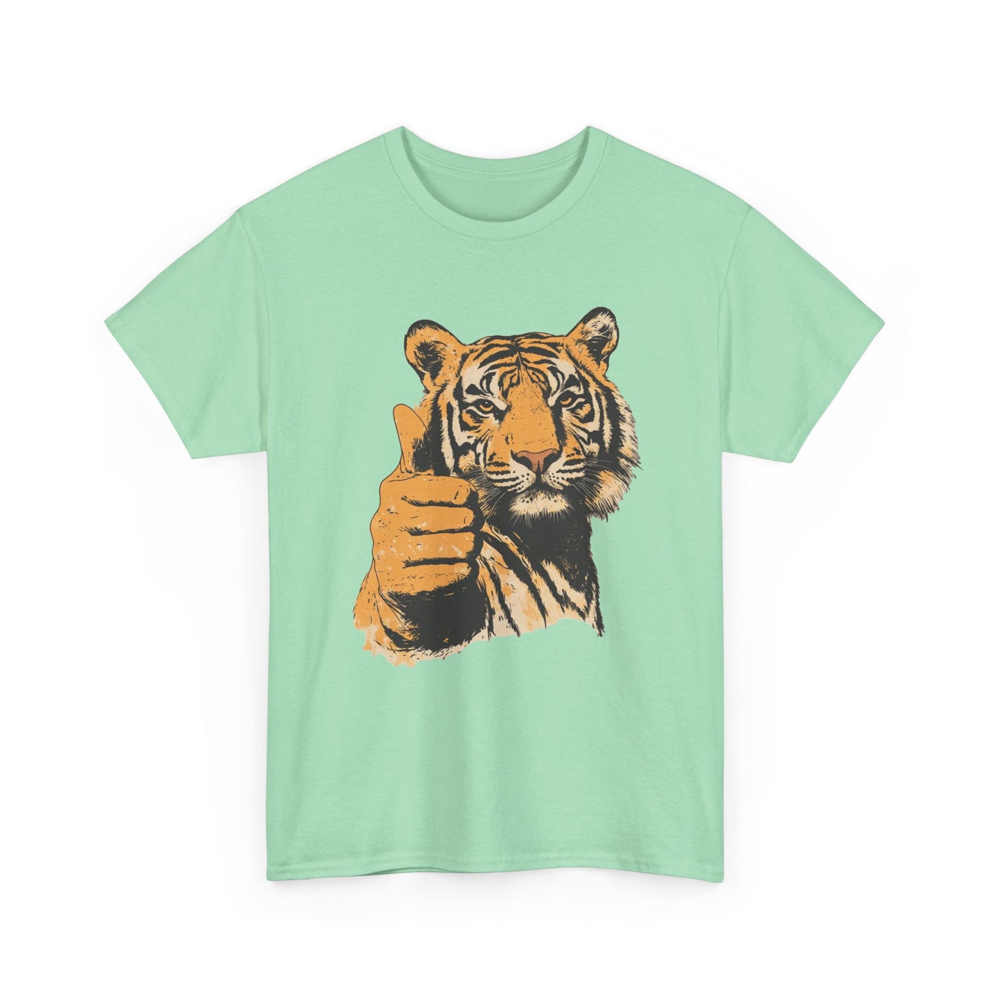 Thumbs Up Tiger Retro Graphic T Shirt Regular Men's Heavy Cotton Tee