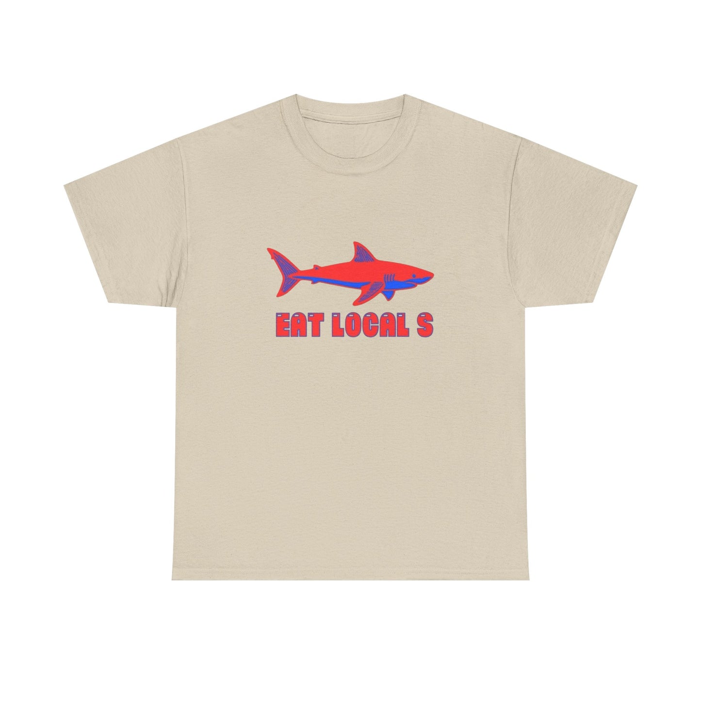 Eat Locals Funny Shark Graphic T Shirt Heavy Cotton Tee