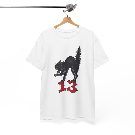 Lucky 13 Cat Vintage Tattoo Graphic T Shirt Unisex Heavy Cotton Tee