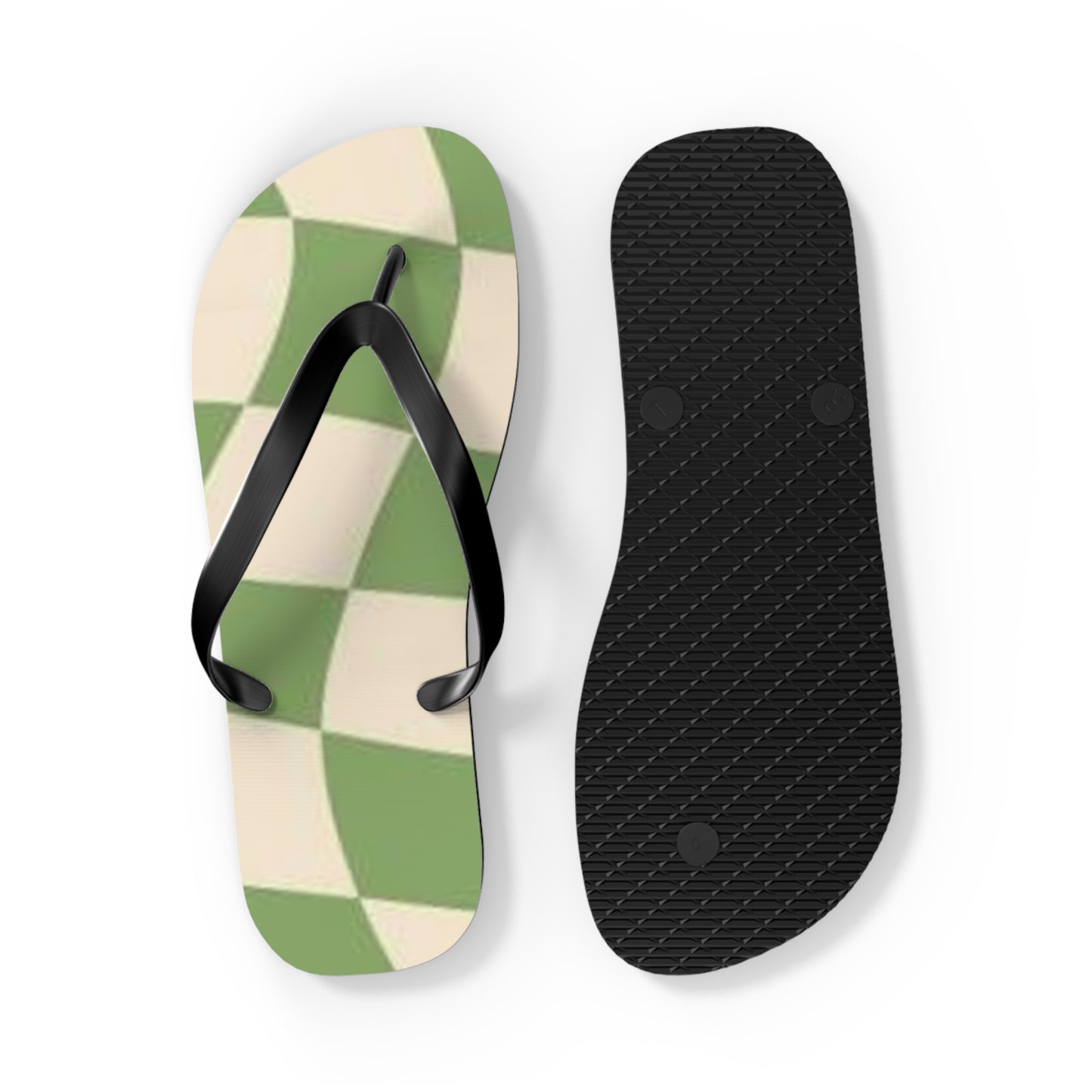 Checkered Wavy Green Sandals, Beach Shoes, Vacation Flip Flops, Pool Slides