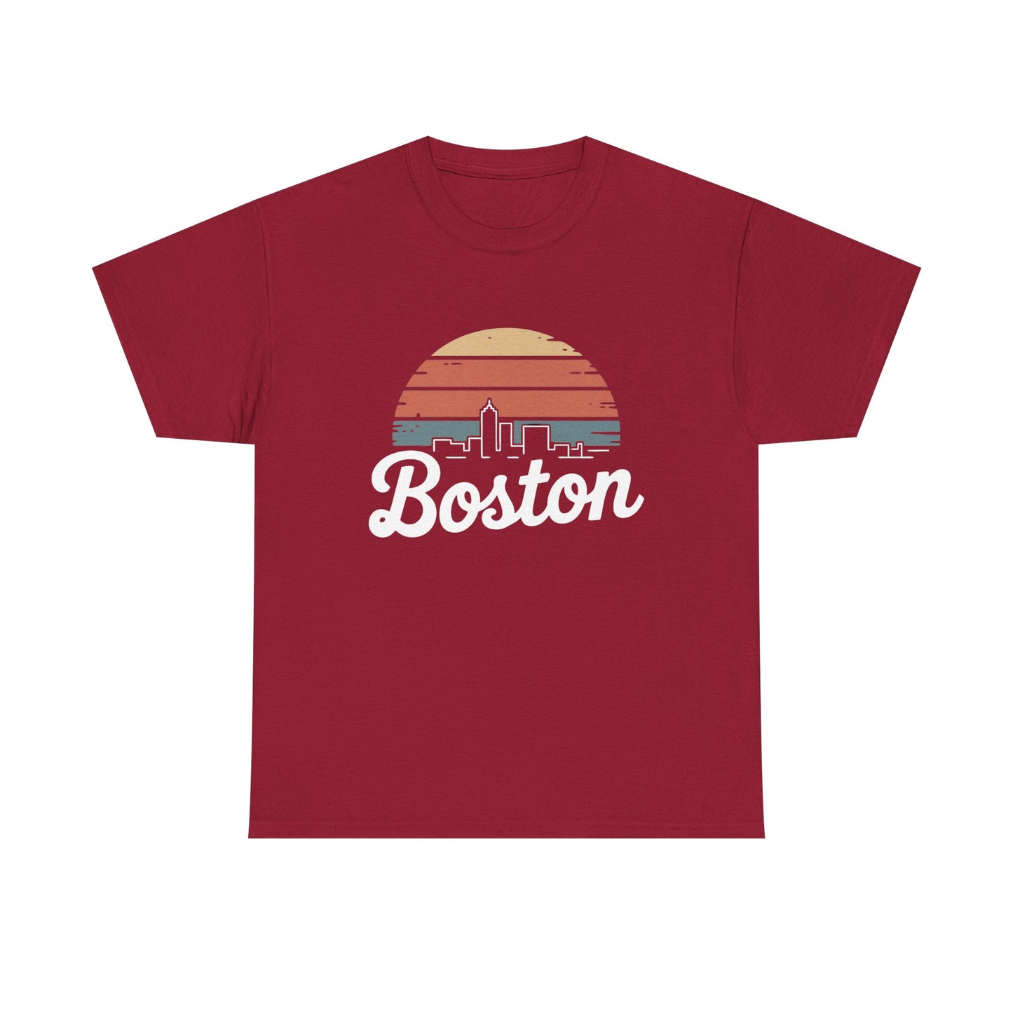 Boston Mass Skyline Graphic T Shirt NEW GIFT Unisex Heavy Cotton Tee