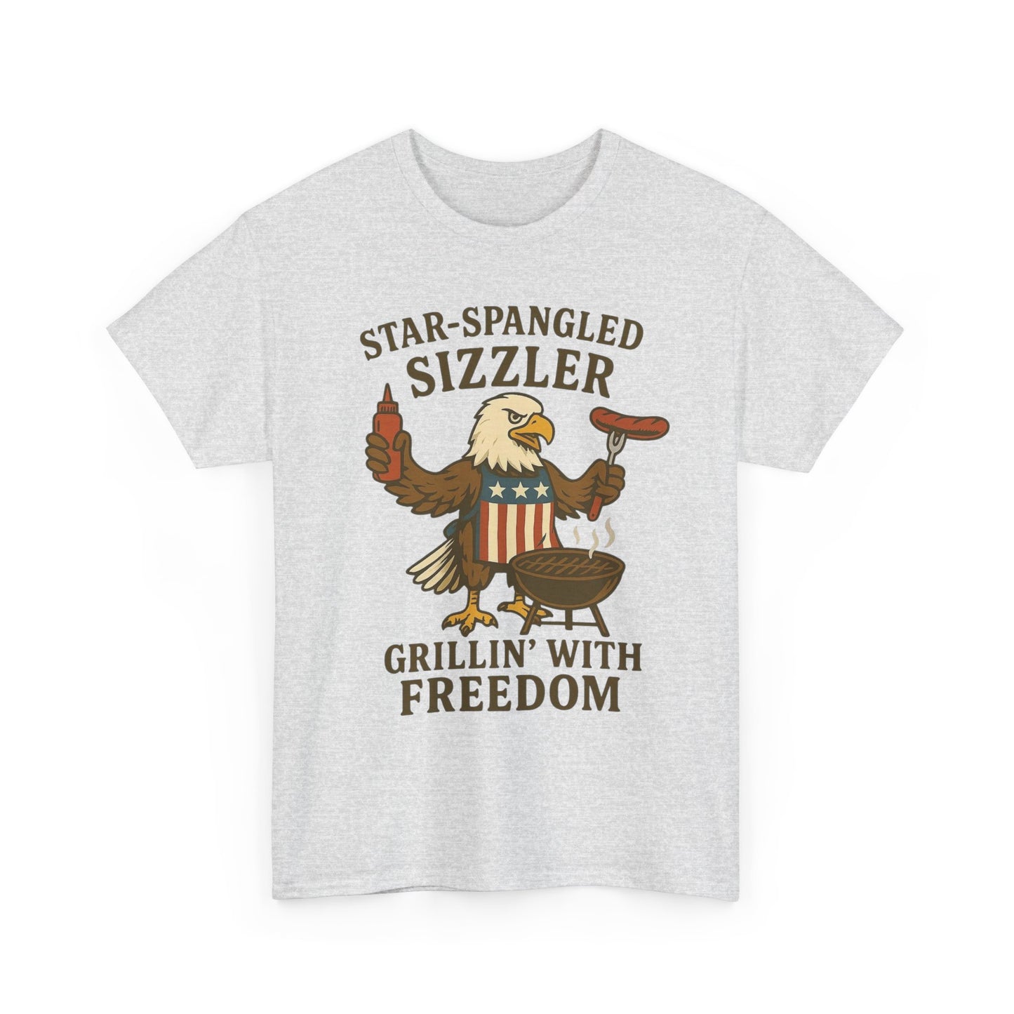 Grilling With Freedom American Flag T Shirt USA Bald Eagle Unisex Heavy Cotton