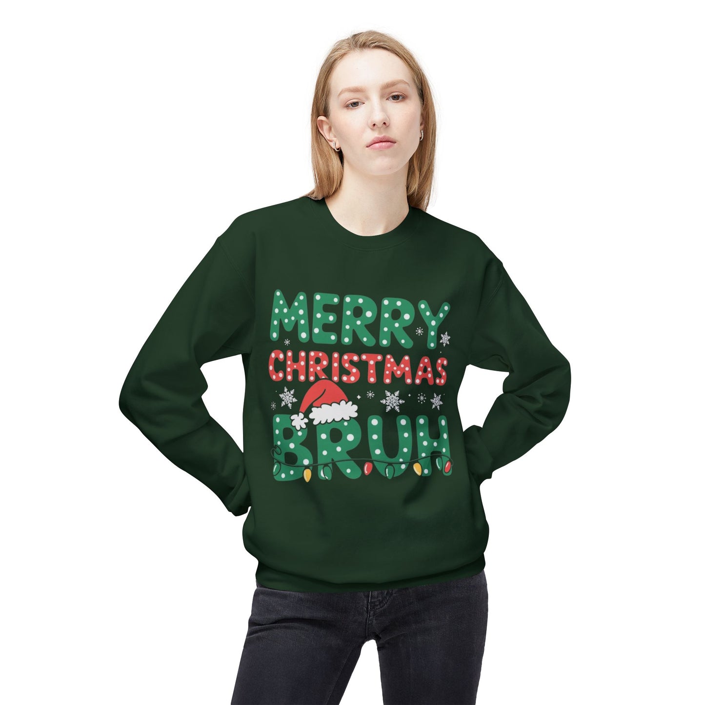 Merry Christmas Bruh Funny Sweater NEW Unisex Fleece Crewneck Sweatshirt