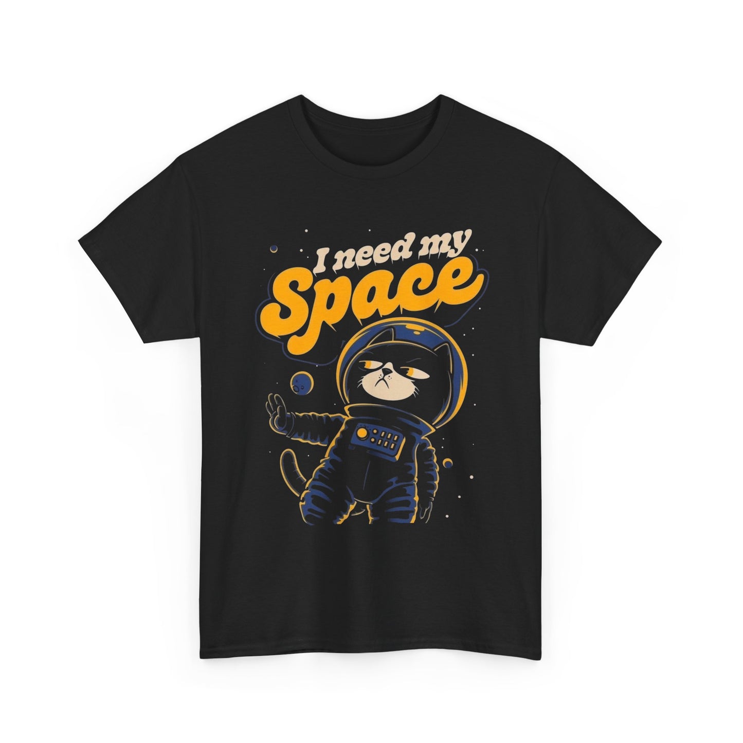 Cat Astronaut Funny Graphic T Shirt Men's Heavy Cotton Tee