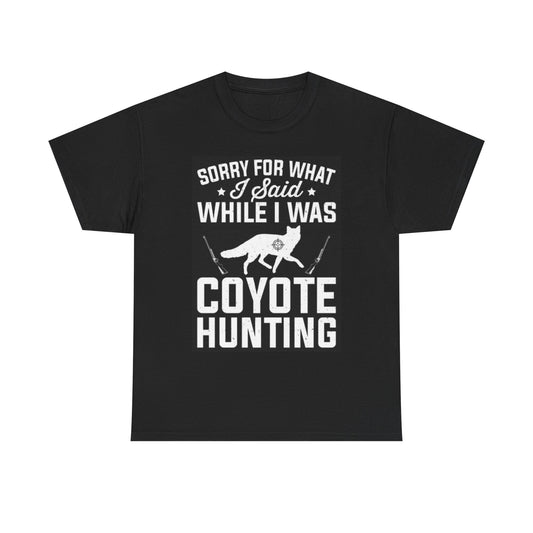Coyote Hunting Graphic T Shirt Funny Woods Outdoors Camping Unisex Heavy Cotton
