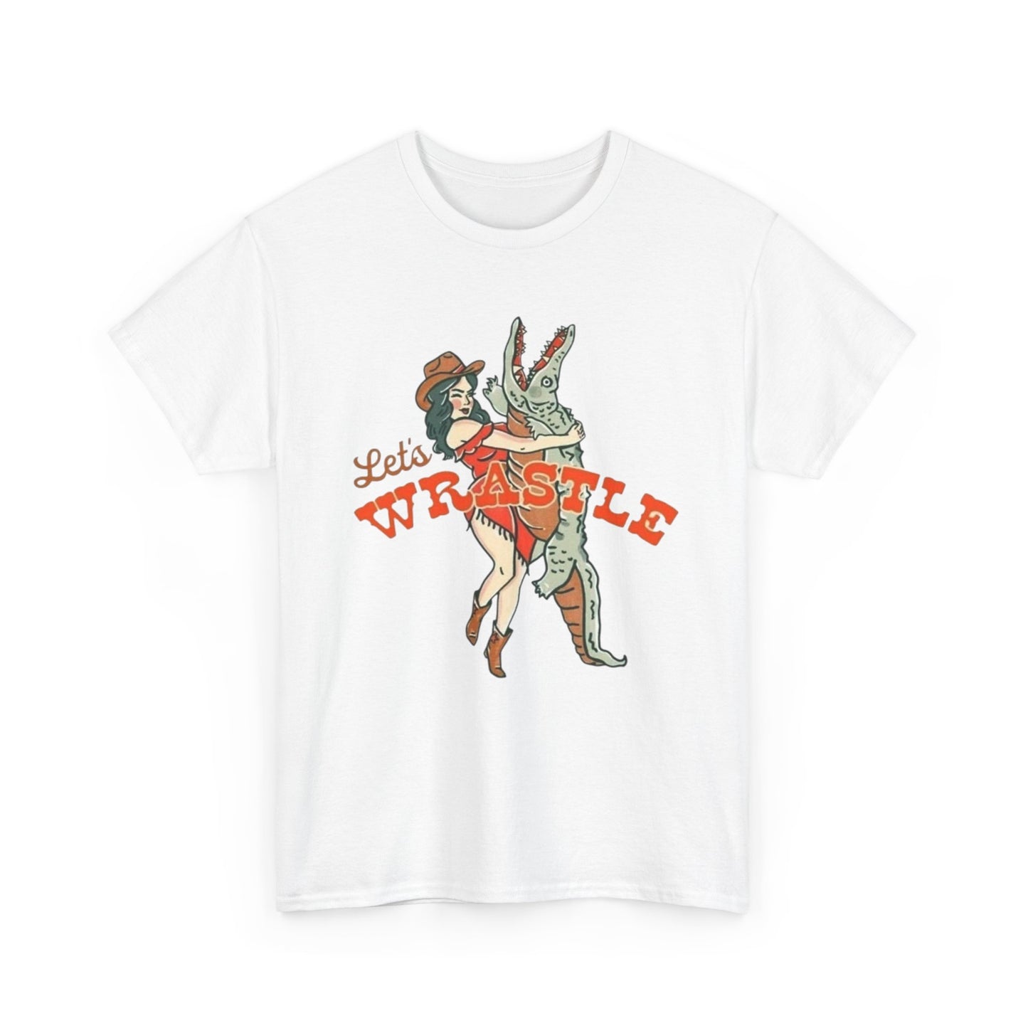 Let's Wrestle Alligator Cowgirl Women's Graphic T Shirt NEW Heavy Cotton Tee