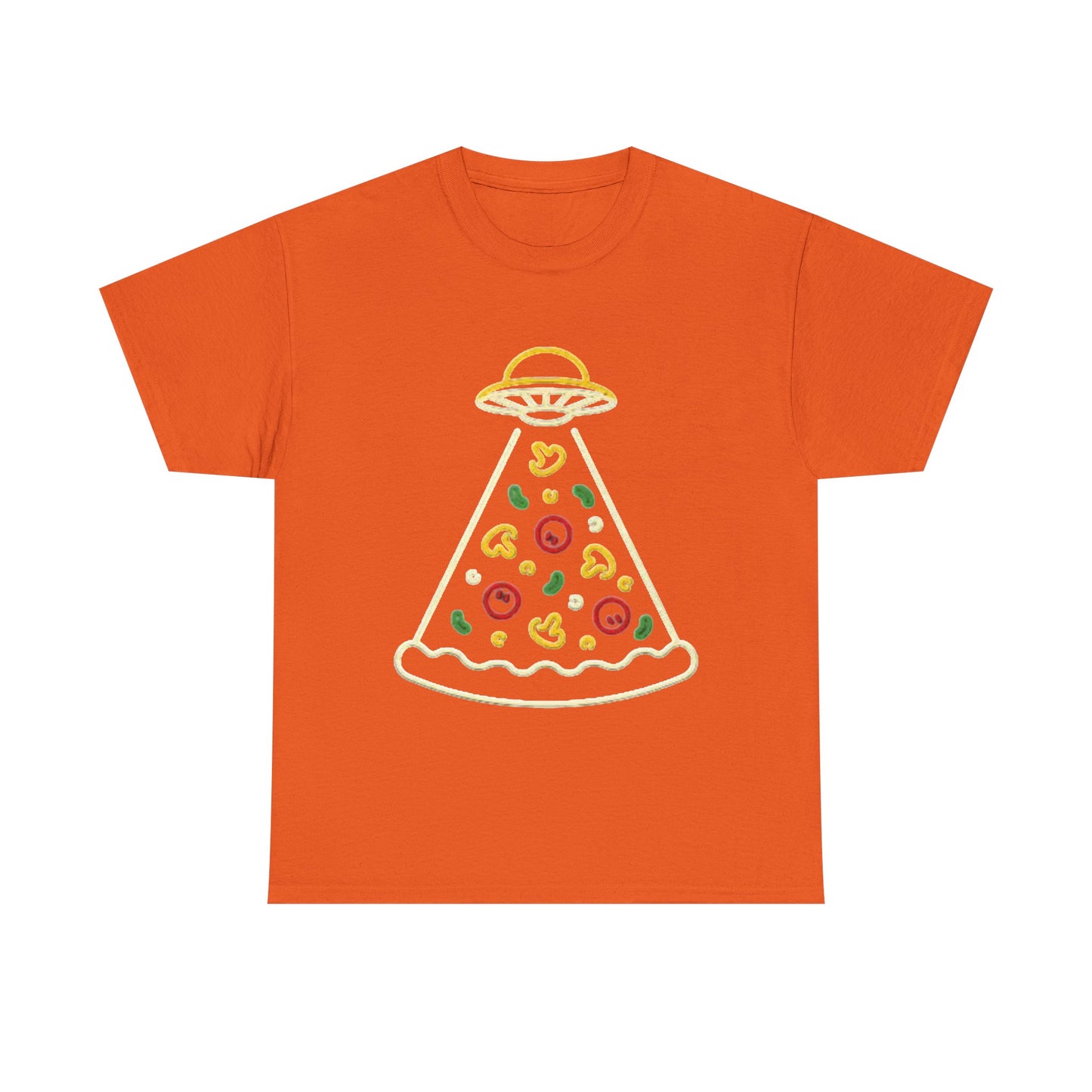Space Pizza Shirt Funny Aliens One Bite Pizza Graphic Unisex Heavy Cotton Tee