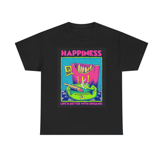 Happiness Is Organic Graphic T Shirt Vintage Unisex Heavy Cotton Tee