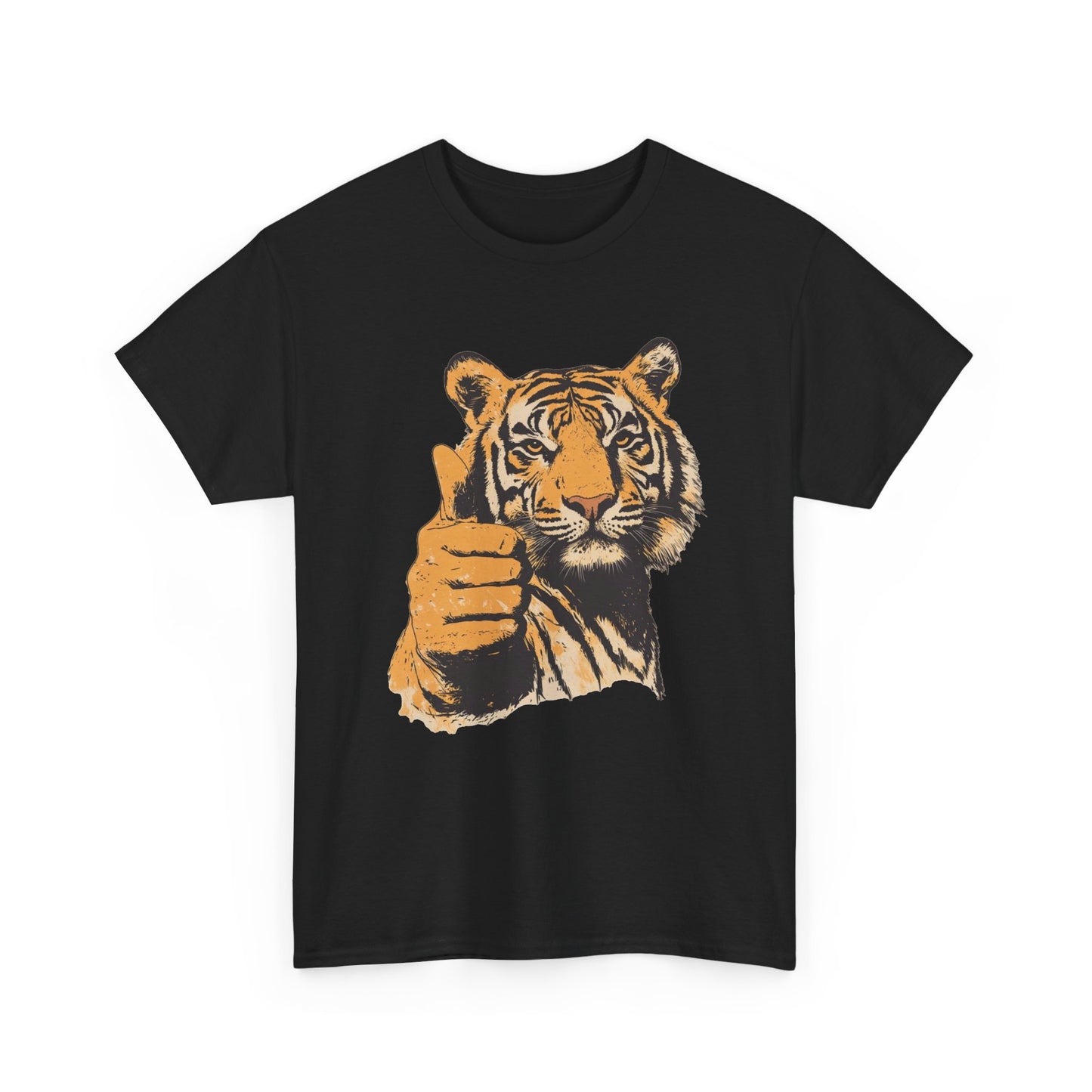 Thumbs Up Tiger Retro Graphic T Shirt Regular Men's Heavy Cotton Tee