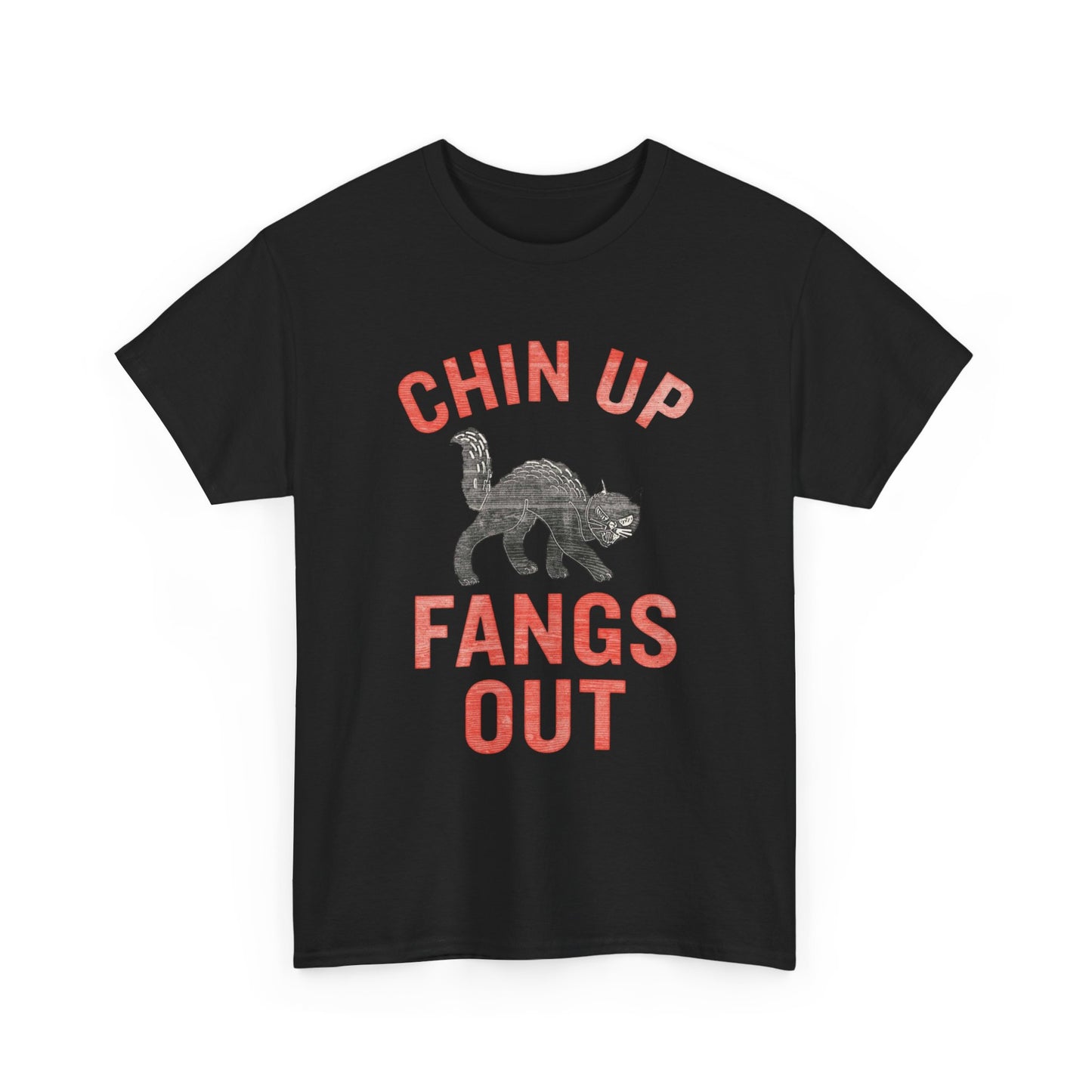 Chin Up Fangs Out Black Cat Graphic T Shirt Adult NEW