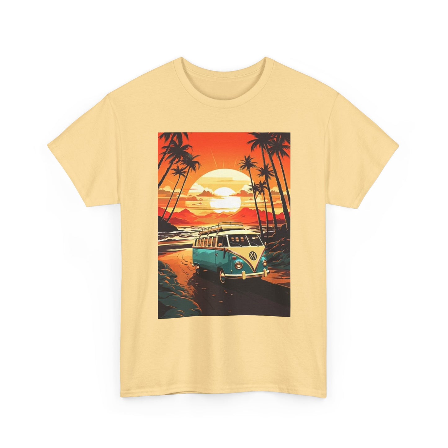 Beach Sunset Graphic T Shirt Surfing Bus Retro Unisex Heavy Cotton Tee