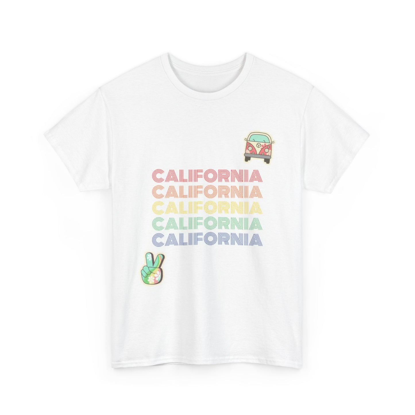 California Love T shirt Hippie Bus Rainbow Graphic Unisex Heavy Cotton Tee