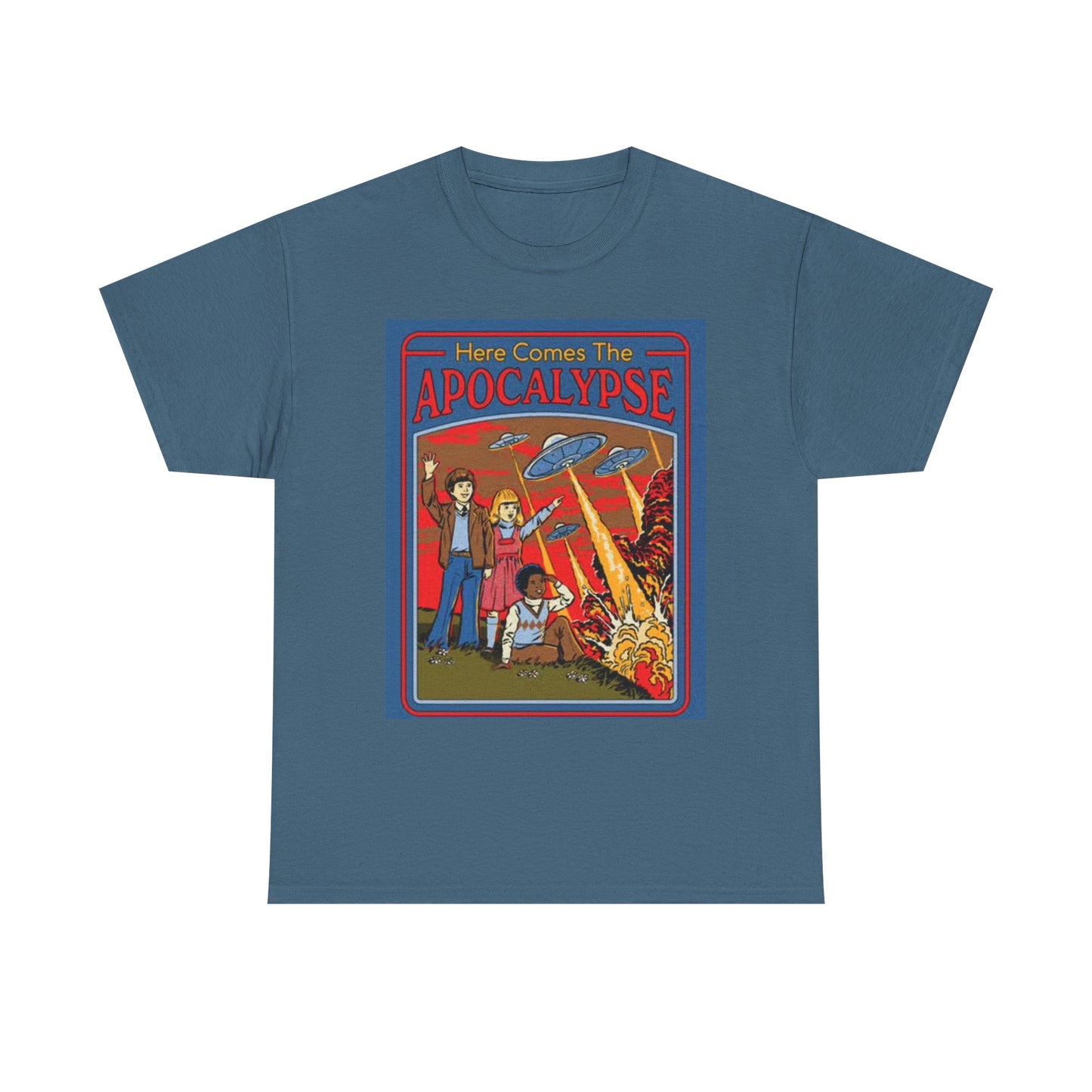 Here Comes The Apocalypse Graphic T Shirt Funny 70s ART Unisex Heavy Cotton Tee