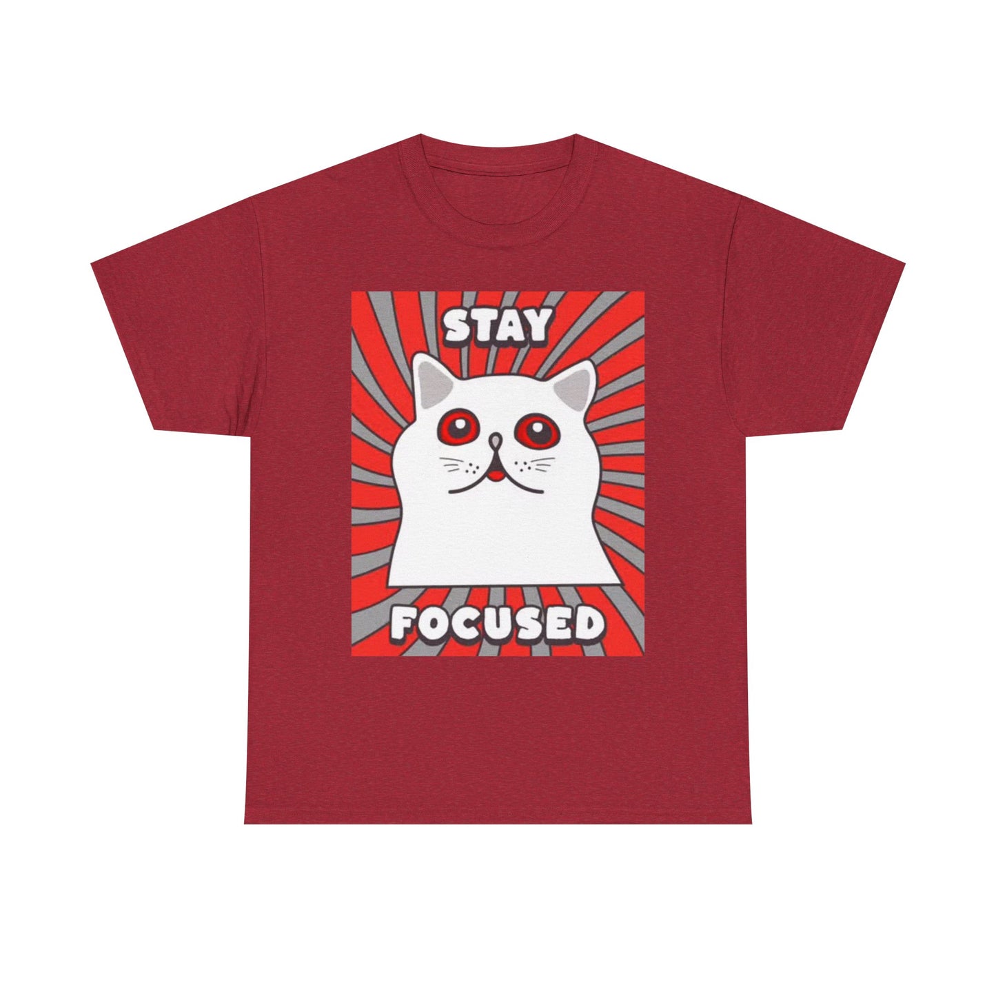 Stay Focused Trippy Cat Graphic Funny Jokes Humor Kitten Unisex Heavy Cotton Tee
