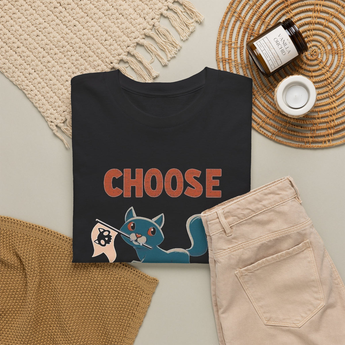 Choose Darkness Cat Design T-Shirt Men's Graphic Tee