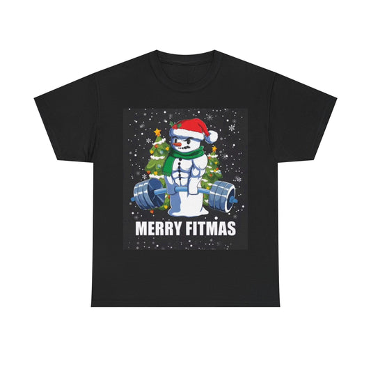 Merry Fitmas Shirt Funny Gym Snowman Christmas Gym Unisex Heavy Cotton Tee