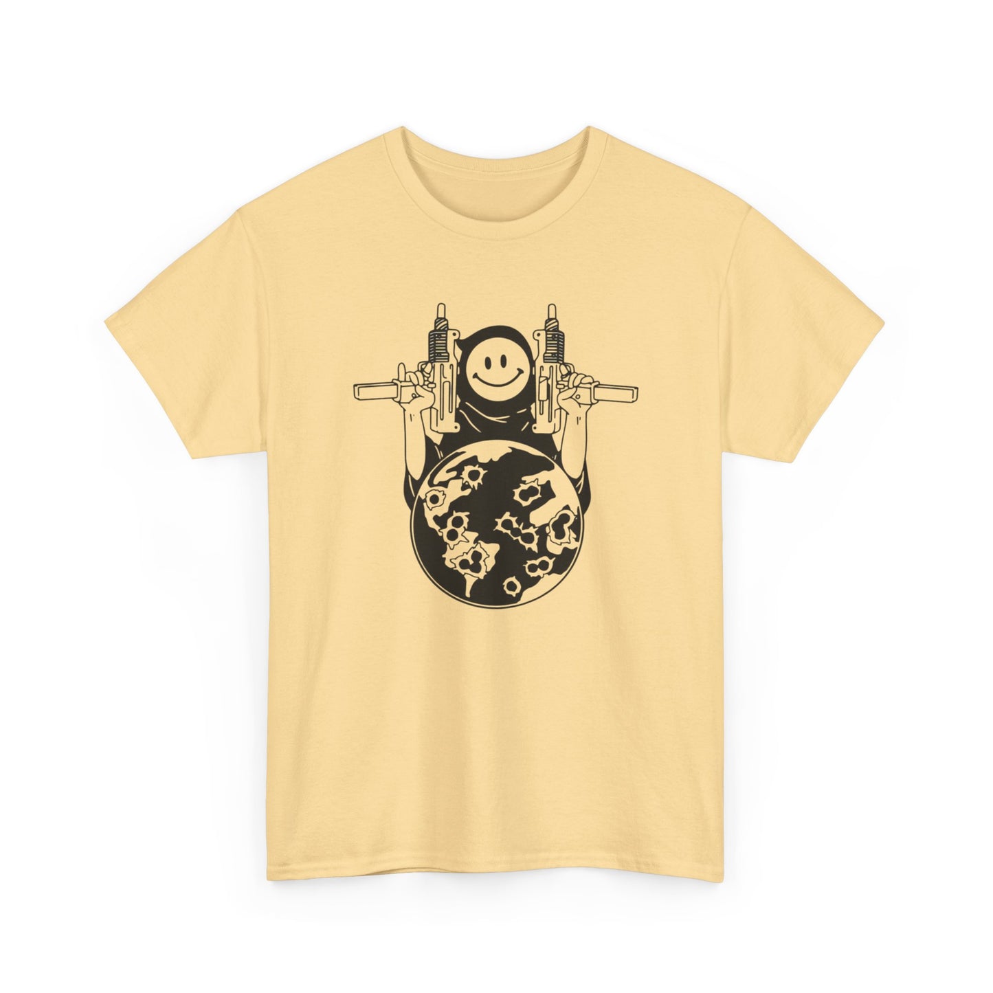 Uzi Smiley Face Grim Reaper Graphic T Shirt Unisex Heavy Cotton Tee