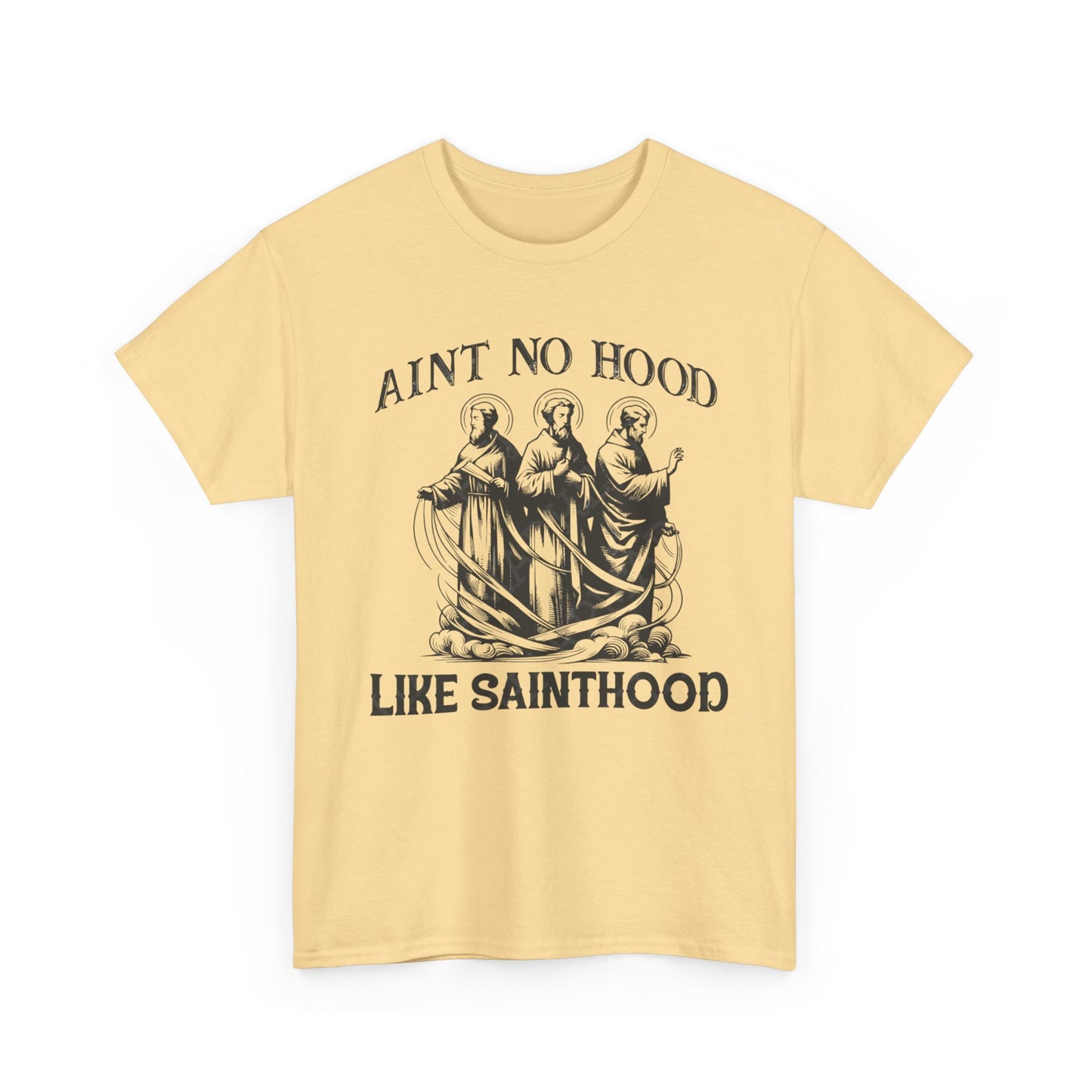 Ain't No Hood Like Sainthood Vintage Graphic T Shirt Men's Heavy Cotton Tee